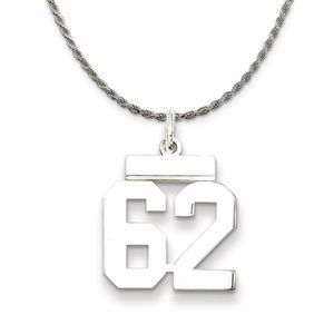 Sterling Silver Athletic Lg Polished Number 62 Necklace - 26 Inch